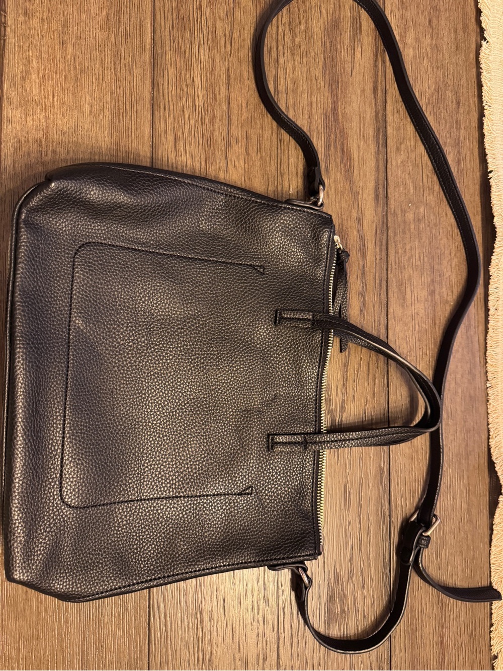 Black Leather Crossbody Tote Bag for Women